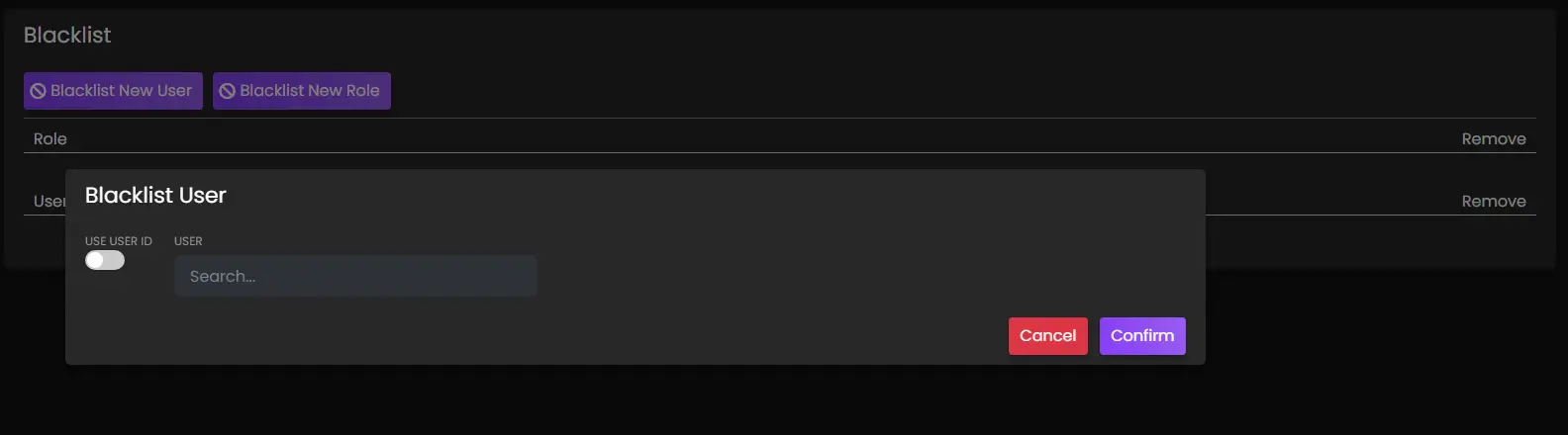 Blacklist user modal