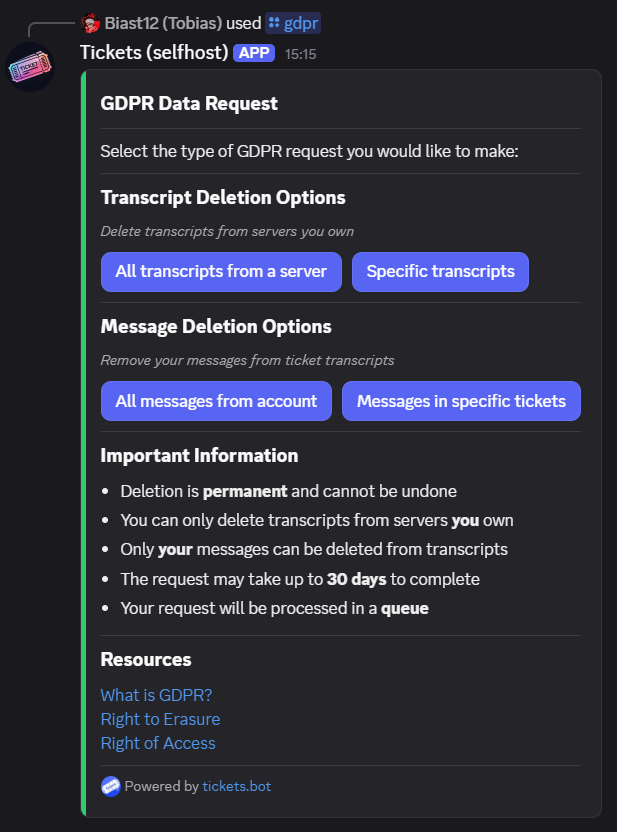 GDPR Request Menu